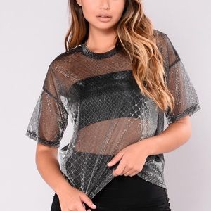 FASHION NOVA - Silver Metallic Mesh Top womens